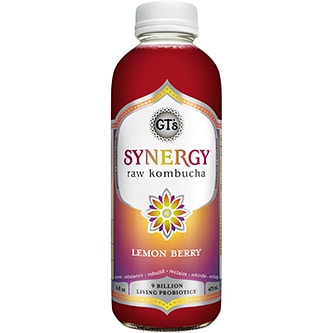 GT's Synergy Organic Raw Kombucha, Lemon Berry, Glass Bottle