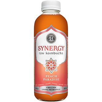 GT's Synergy Organic Raw Kombucha, Peach Paradise, Glass Bottle
