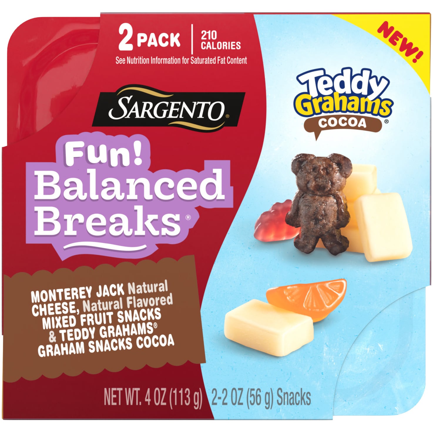 Sargento Fun! Balanced Breaks, Monterey Jack Cheese, Mixed Fruit Snacks & Teddy Grahams Graham Snacks Cocoa
