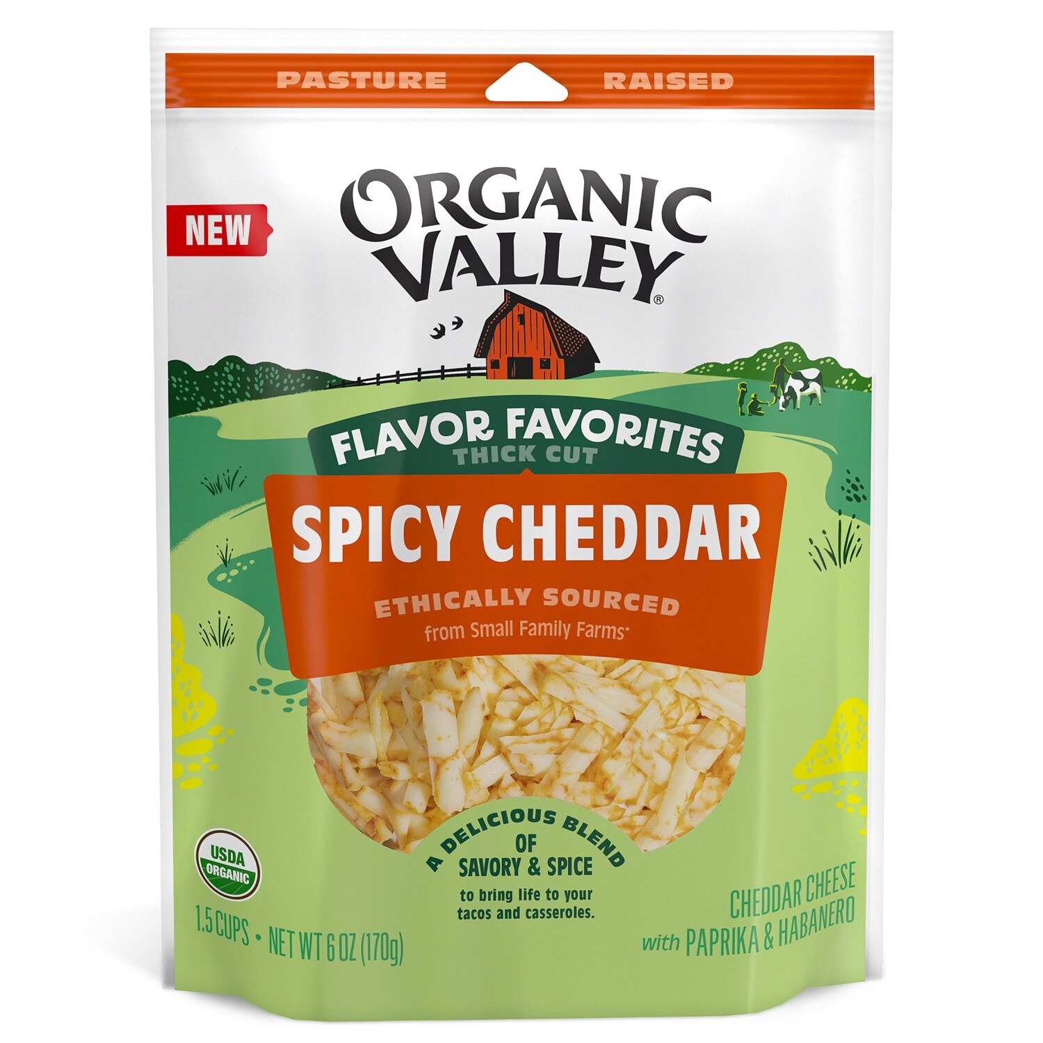 Organic Valley Thick Cut Shredded Spicy Cheddar Cheese