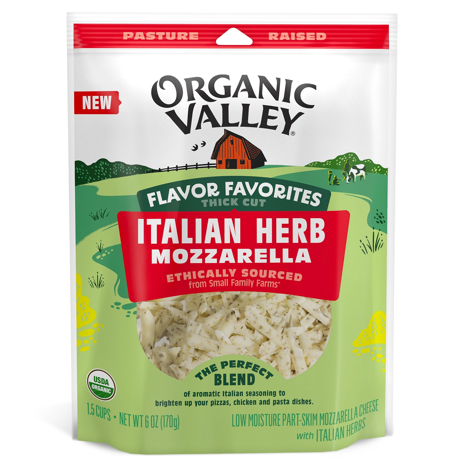Organic Valley Thick Cut Shredded Italian Herb Mozzarella Cheese