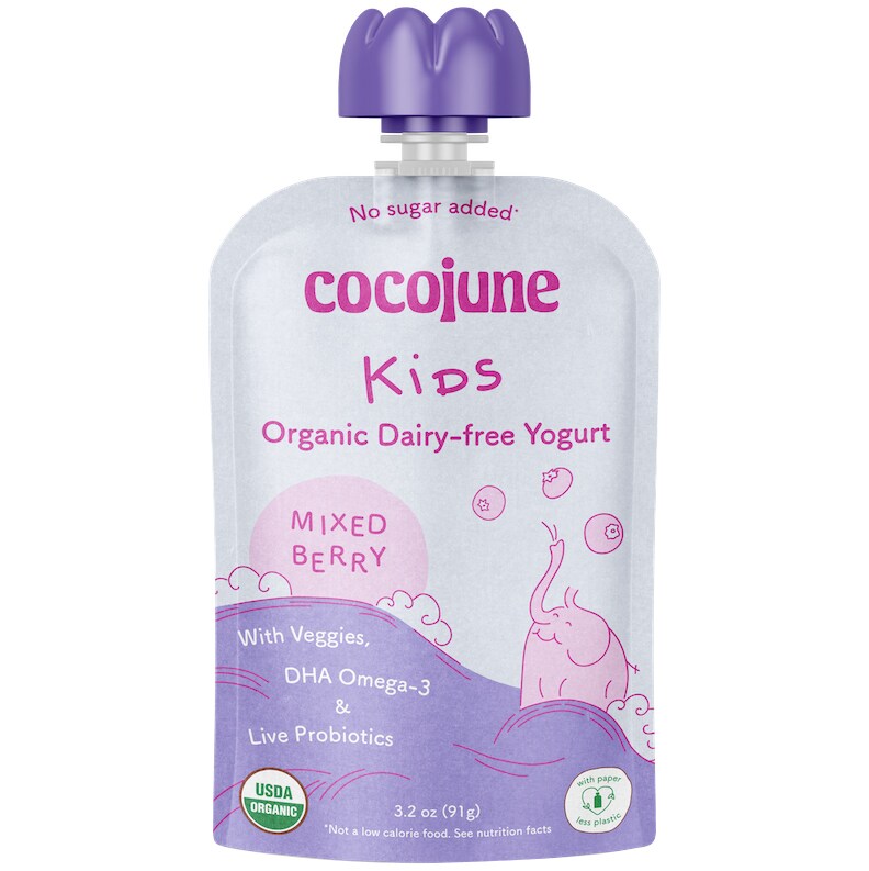 Cocojune Organic Cultured Coconut Yogurt Kids Pouch, Mixed Berry