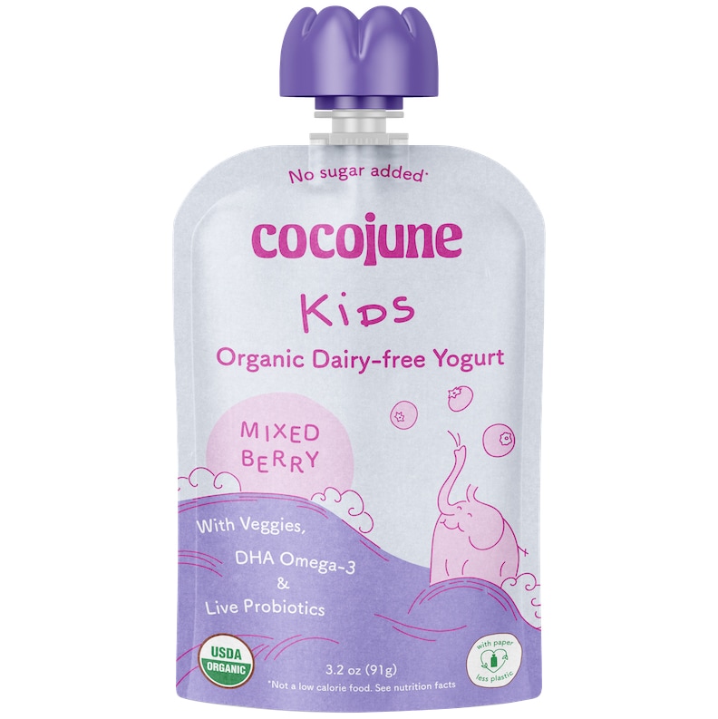 Cocojune Organic Cultured Coconut Yogurt Kids Pouch, Mixed Berry