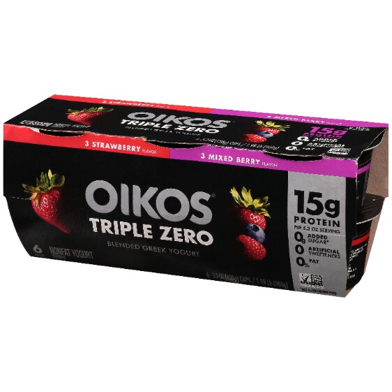 Dannon Oikos Triple Zero Greek Nonfat Yogurt, Strawberry and Mixed Berry