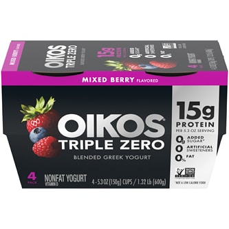 Oikos Triple Zero Greek Nonfat Yogurt, Mixed Berry