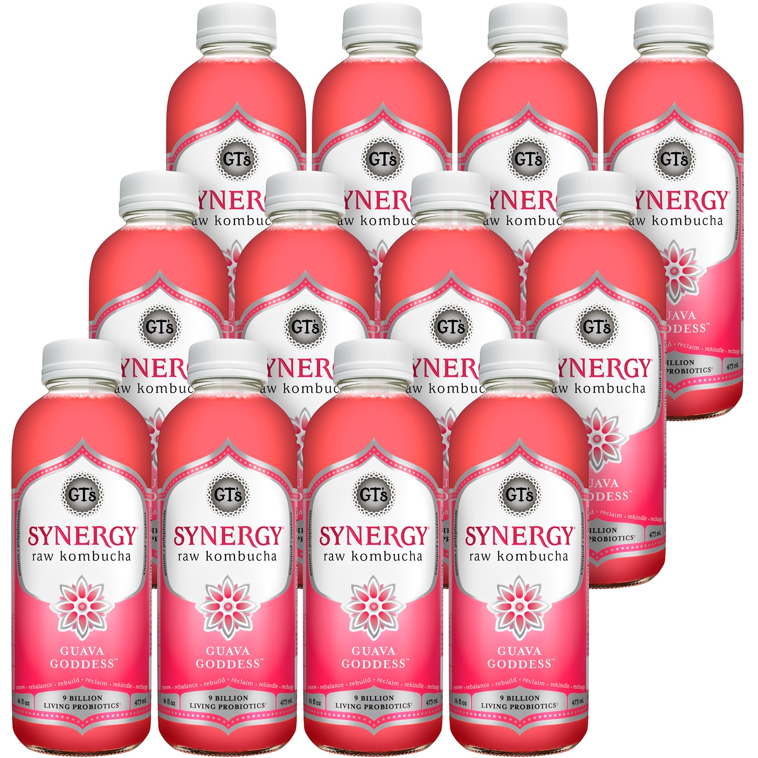 GT's Organic and Raw Kombucha, Guava Goddess, Glass Bottles