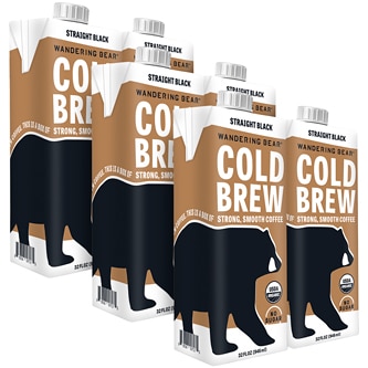 Wandering Bear Organic Cold Brew Coffee, Straight Black, Cartons