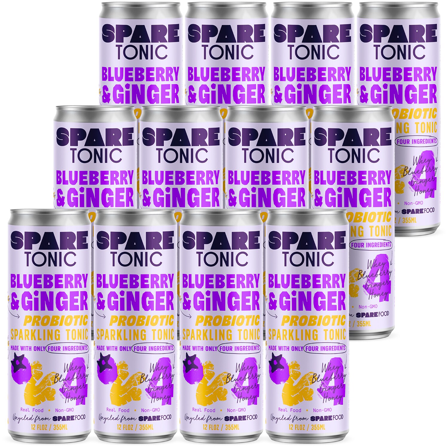 The Spare Food Co. Probiotic Sparkling Tonic, Blueberry & Ginger, Cans