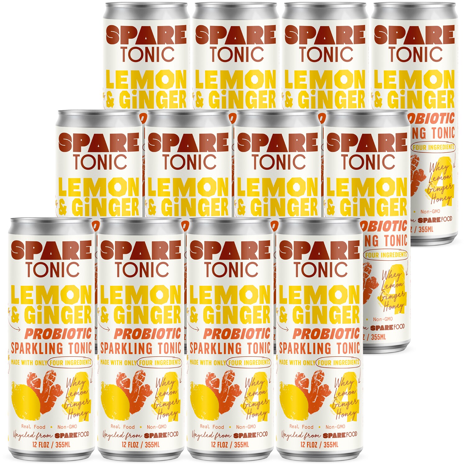 The Spare Food Co. Probiotic Sparkling Tonic, Lemon & Ginger, Cans