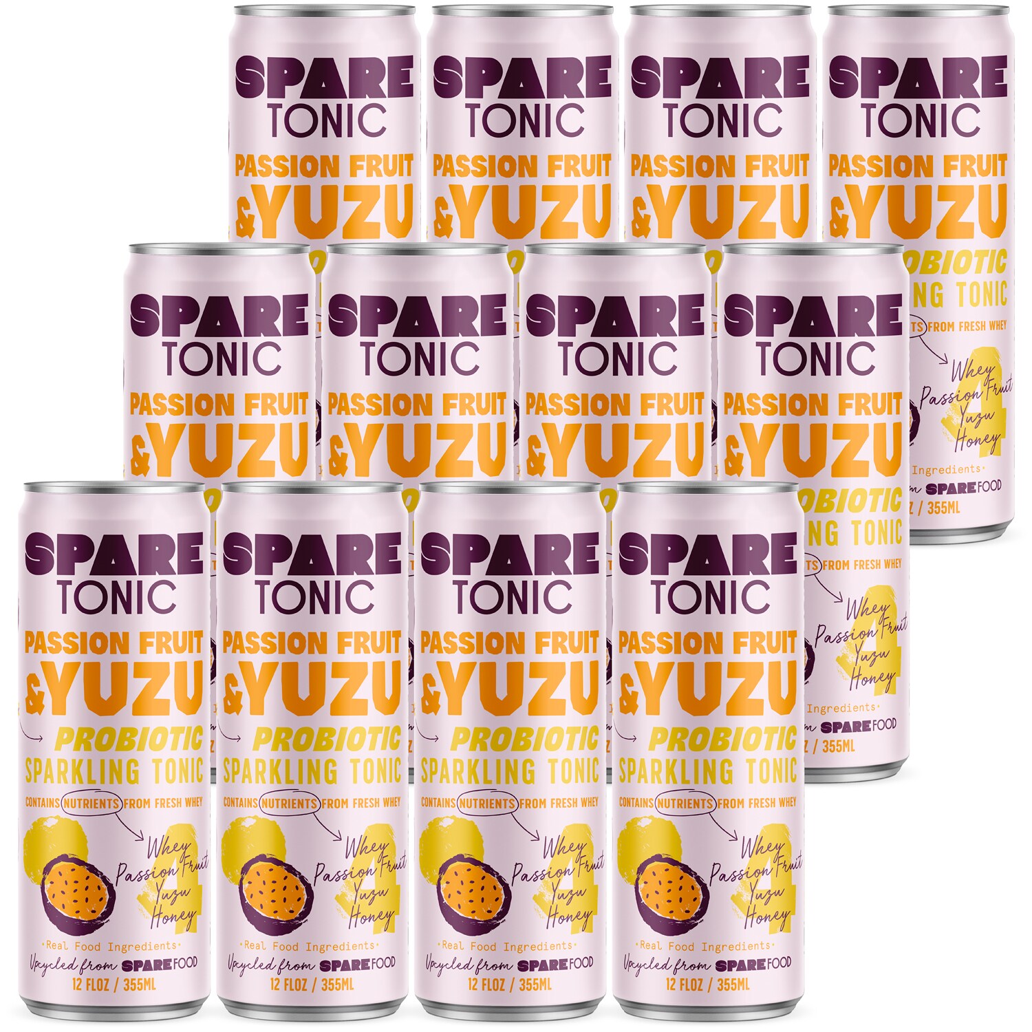 The Spare Food Co. Probiotic Sparkling Tonic, Passion Fruit & Yuzu, Cans