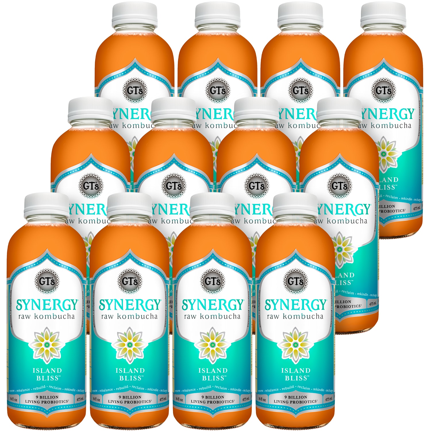 GT's Synergy Organic Raw Kombucha, Island Bliss, Glass Bottles