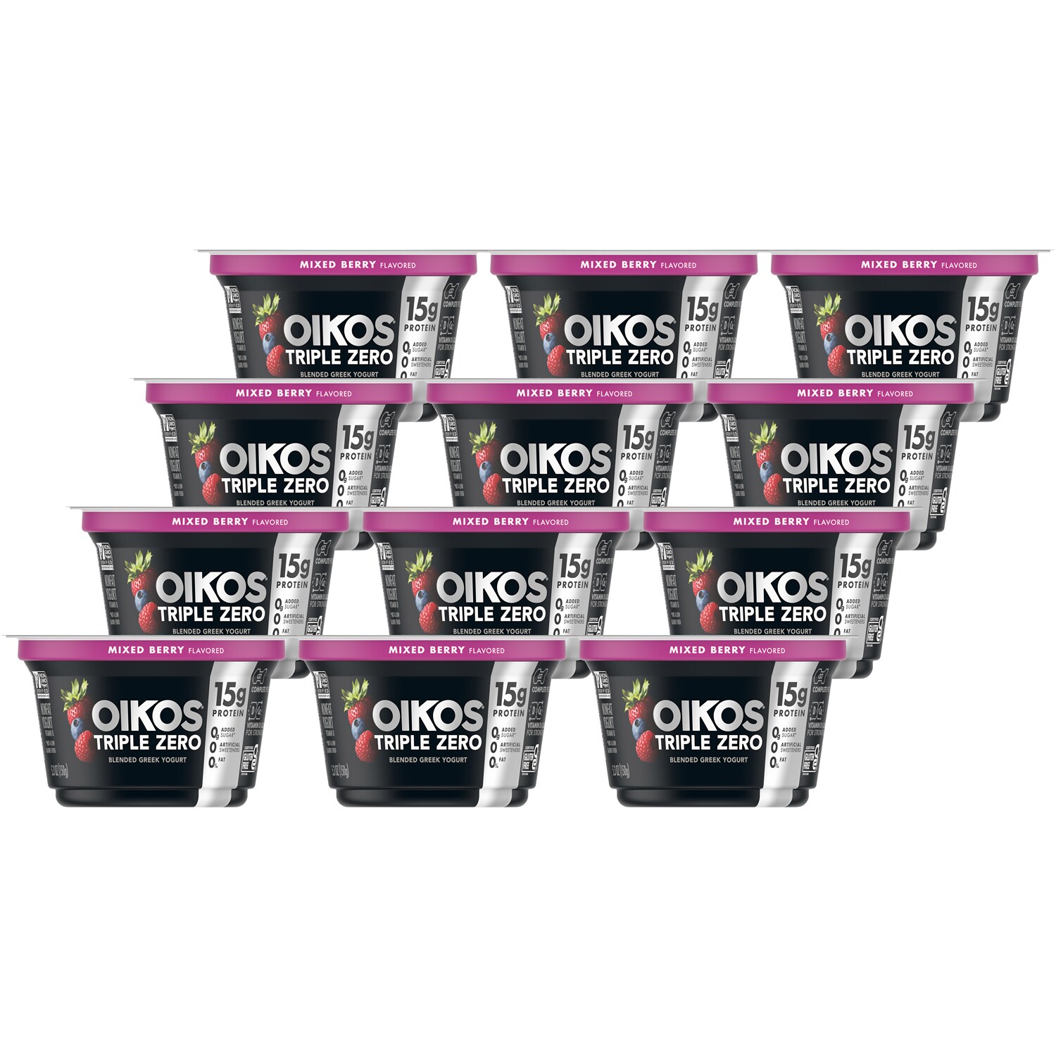 Dannon Oikos Triple Zero Greek Nonfat Yogurt, Mixed Berry