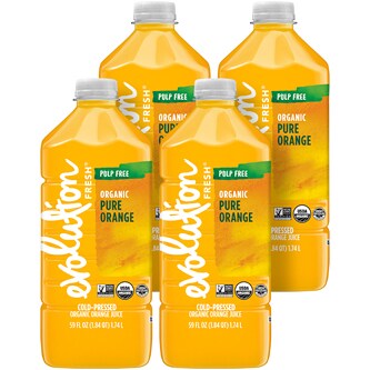 Evolution Fresh Cold-Pressed Organic Pure Orange Juice, Pulp Free, Plastic Bottles
