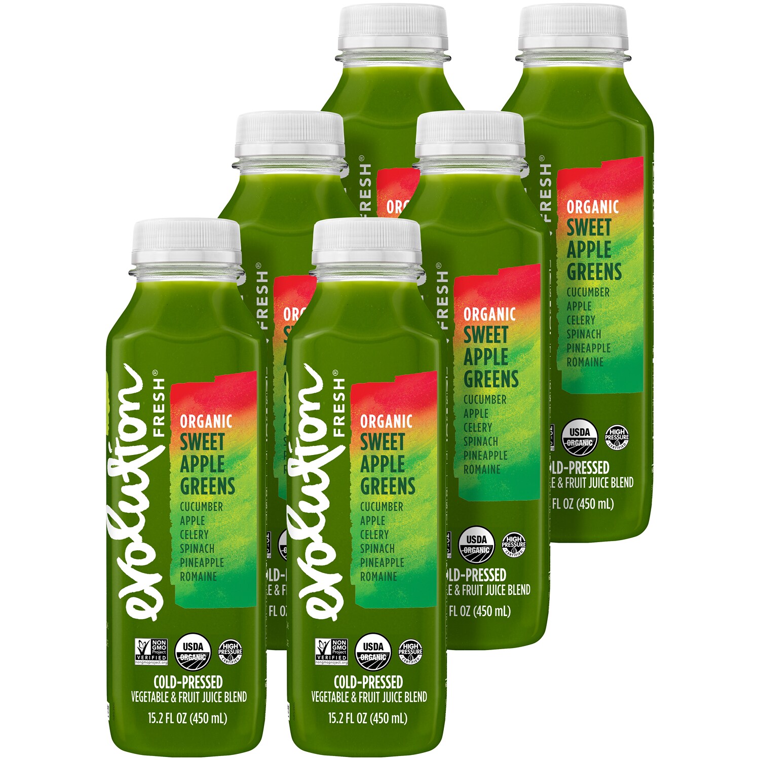 Evolution Fresh Cold-Pressed Organic Juice Blend, Sweet Apple Greens, Plastic Bottles