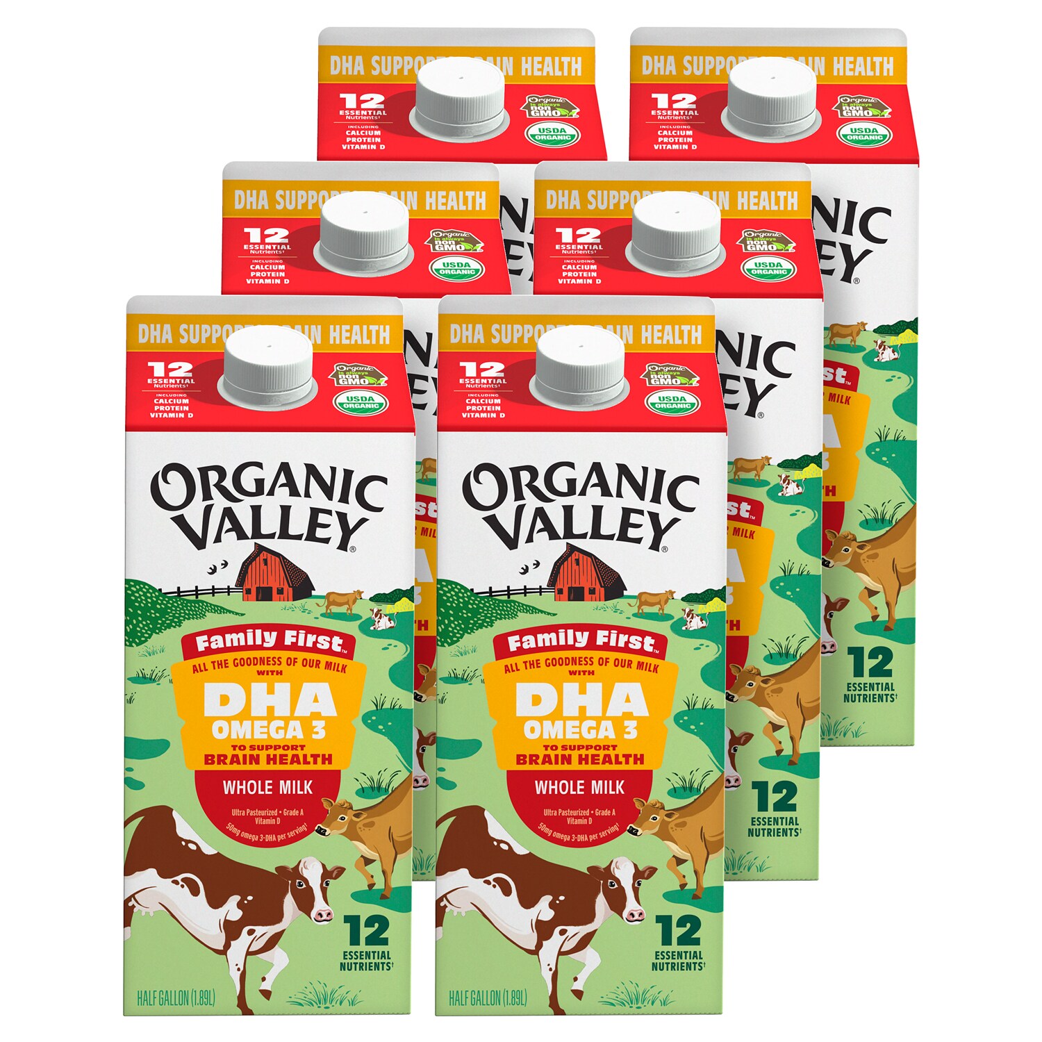 Organic Valley Family First Whole Milk with DHA Omega-3, Cartons