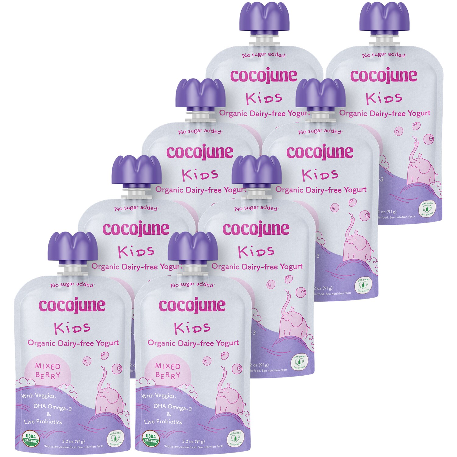 Cocojune Organic Cultured Coconut Yogurt Kids Pouch, Mixed Berry