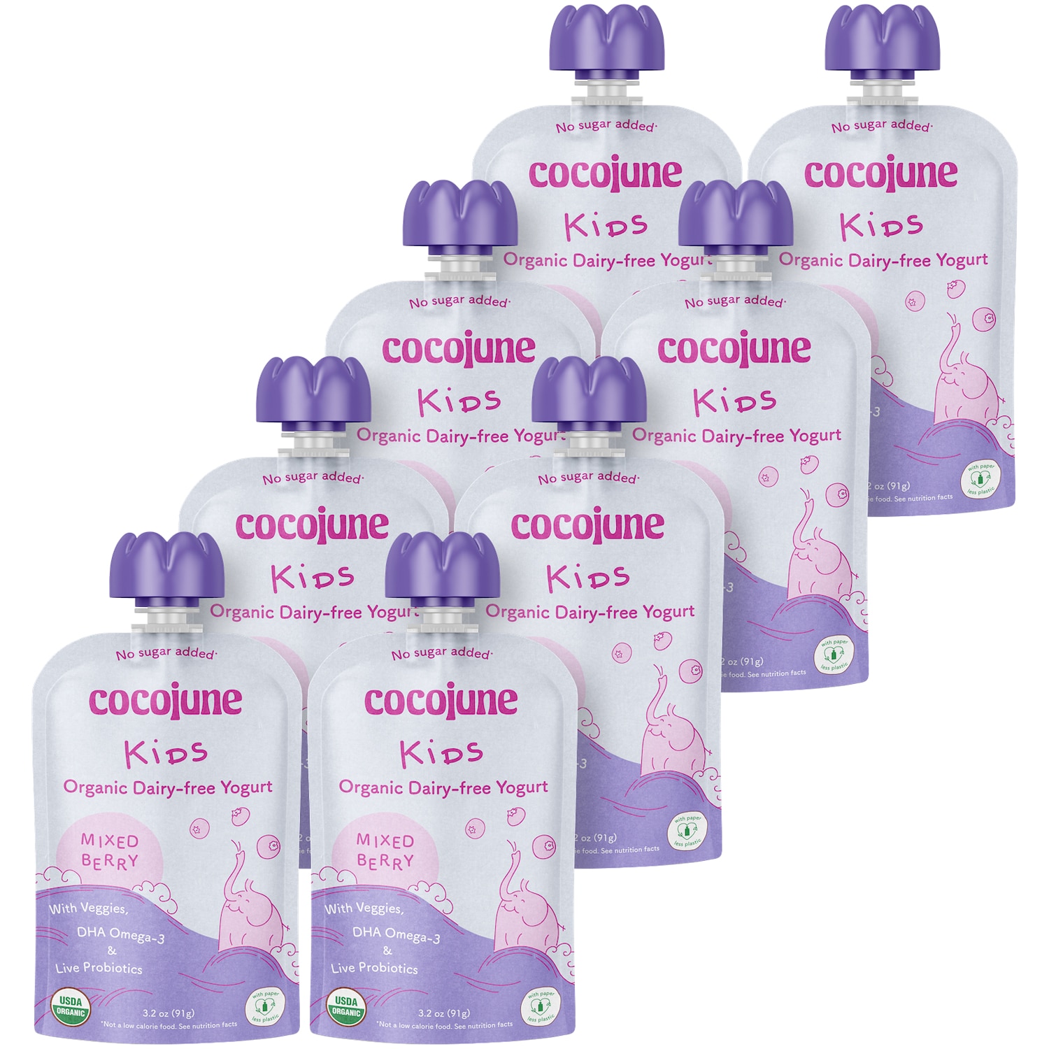 Cocojune Organic Cultured Coconut Yogurt Kids Pouch, Mixed Berry