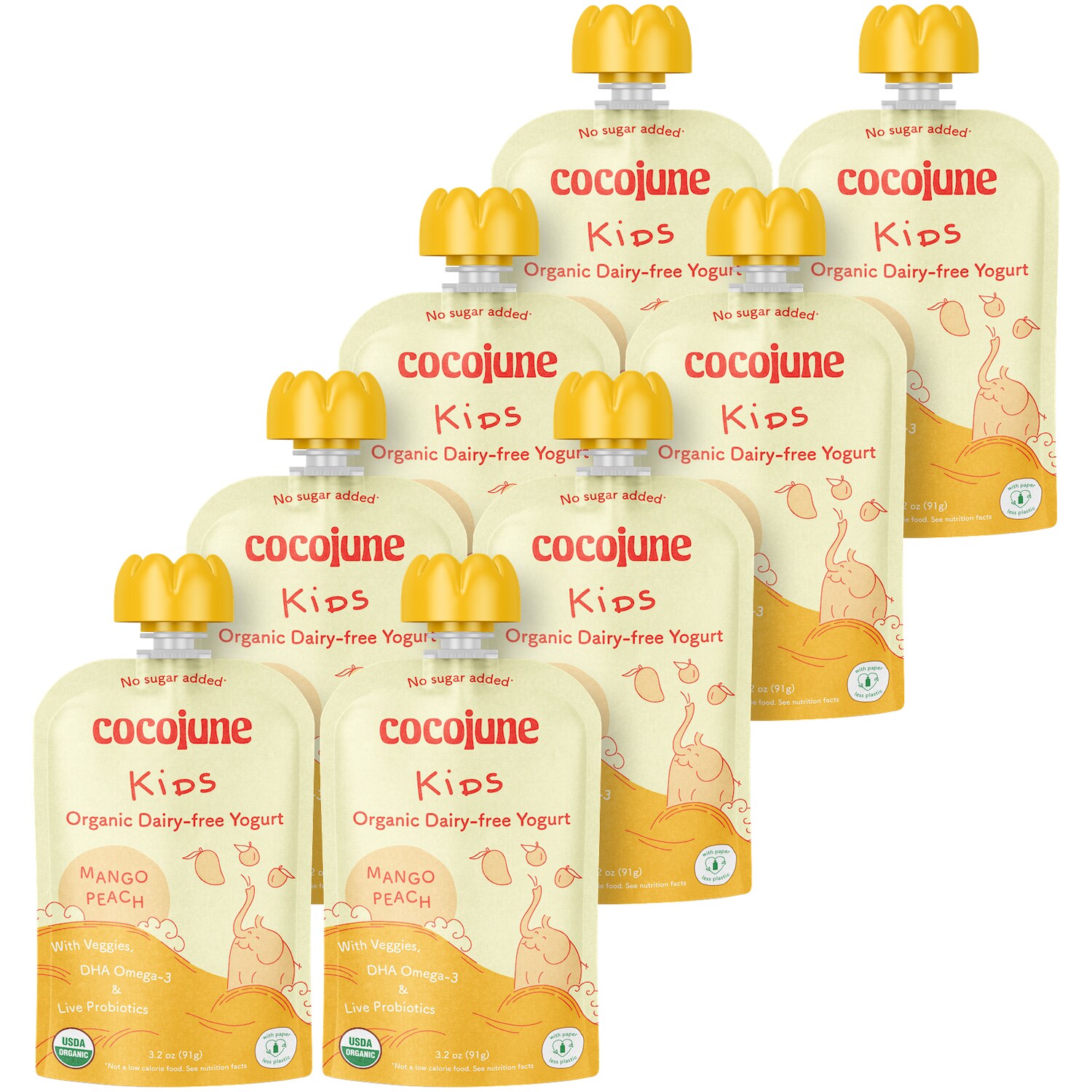 Cocojune Organic Cultured Coconut Yogurt Kids Pouch, Mango Peach