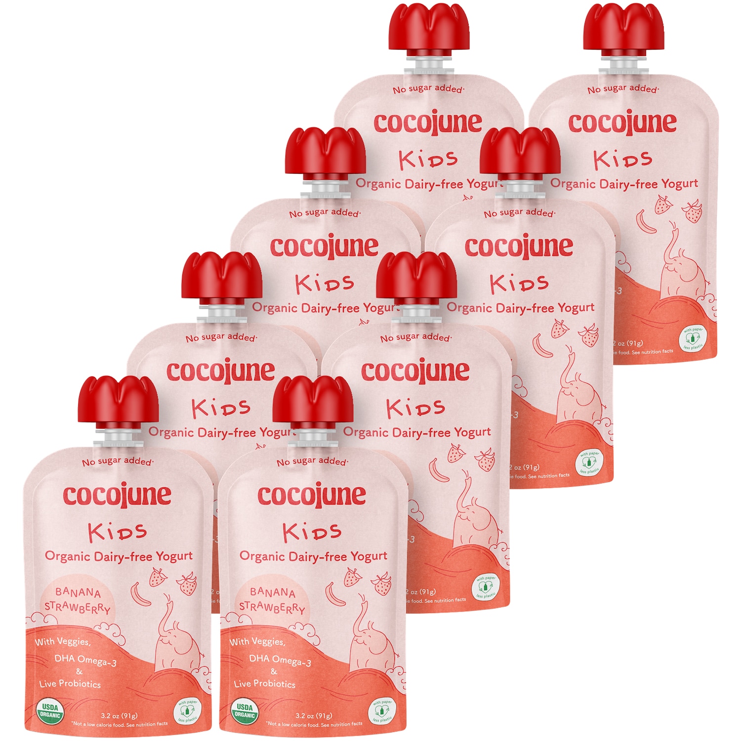 Cocojune Organic Cultured Coconut Yogurt Kids Pouch, Banana Strawberry