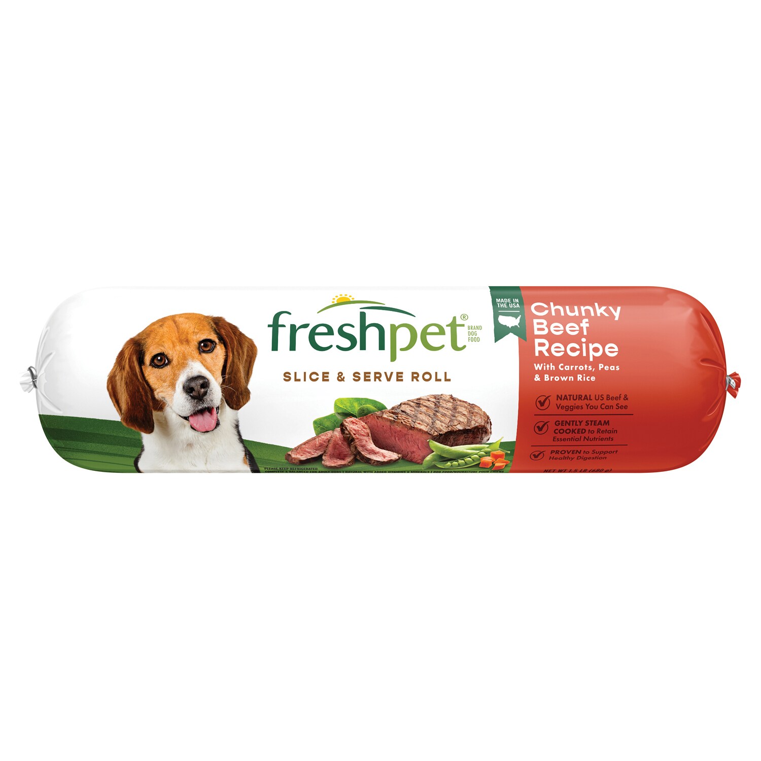 Freshpet Select Slice and Serve Adult Refrigerated Dog Food, Chunky Beef, Vegetable, and Rice Recipe