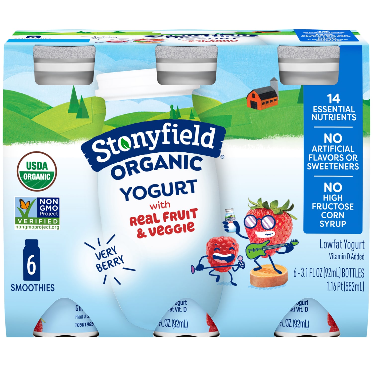 Stonyfield Organic Kids Yogurt Smoothies, Very Berry