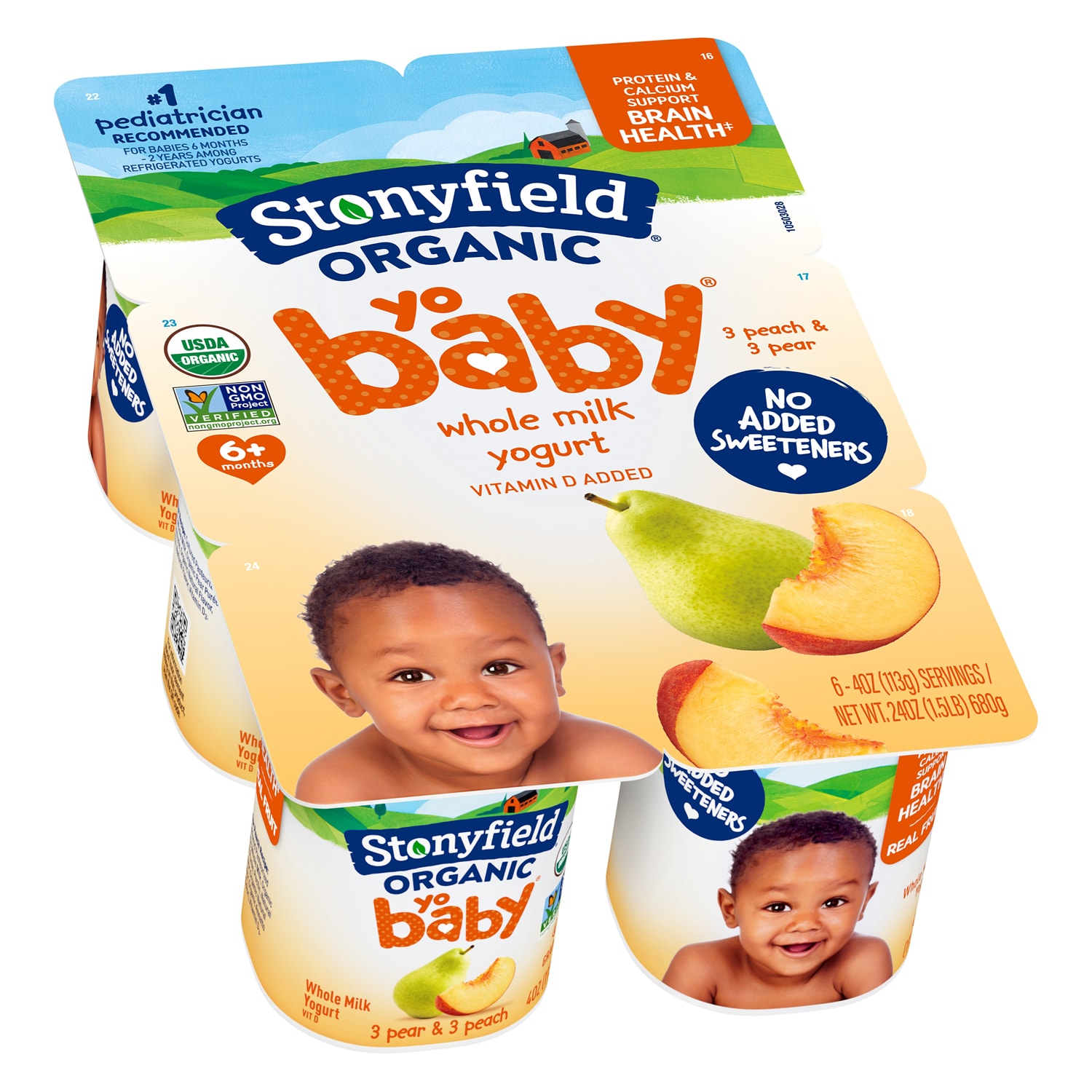 Stonyfield Organic YoBaby Whole Milk Yogurt Cups, Peach and Pear