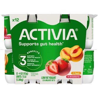 Activia Lowfat Yogurt, Peach and Strawberry