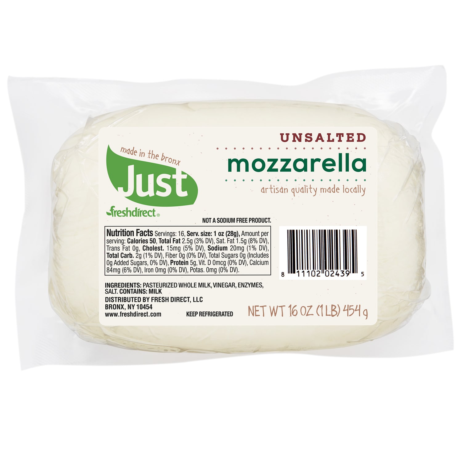 Just FreshDirect Local Fresh Unsalted Mozzarella, image 1 of 3 slides