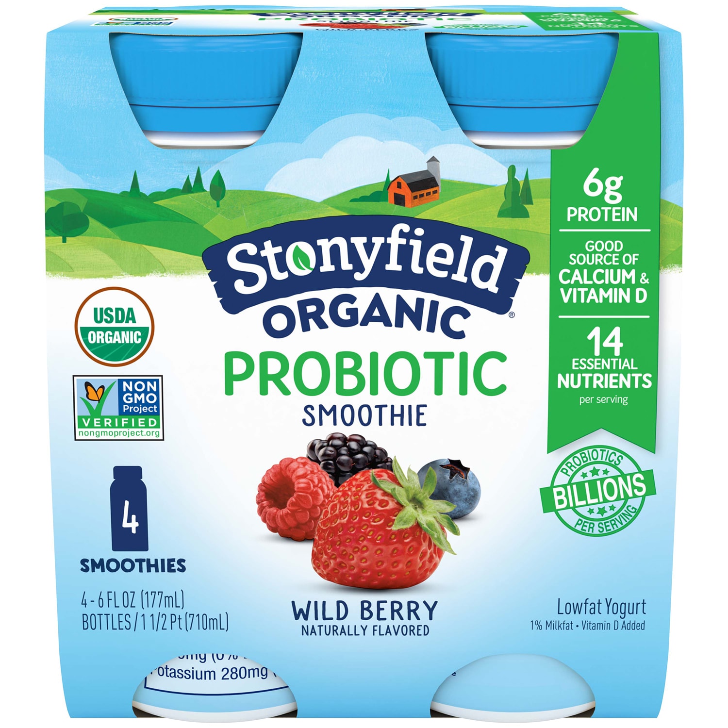 Stonyfield Organic Lowfat Yogurt Smoothies, Wild Berry