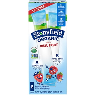Stonyfield Organic Kids Lowfat Yogurt Tubes, Strawberry and Mixed Berry