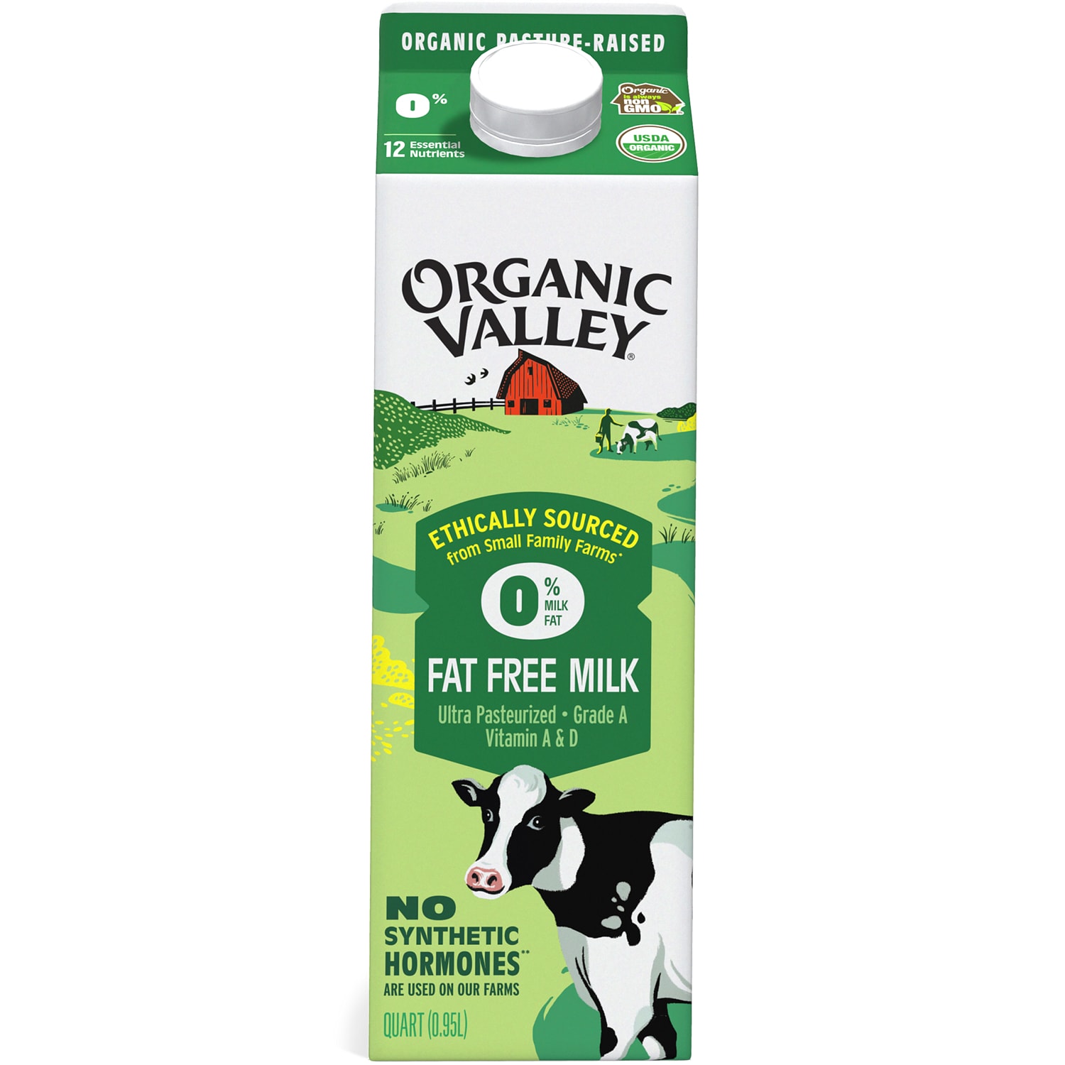 Organic Valley Fat Free Milk, Carton