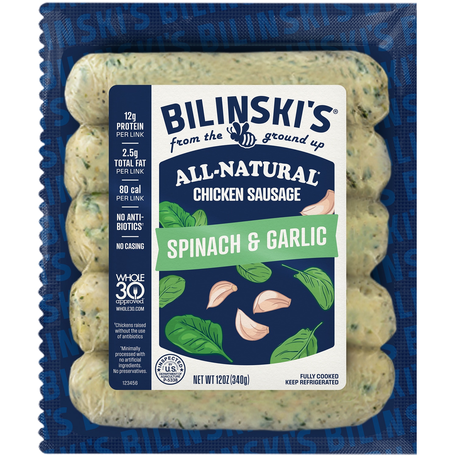 Bilinski's All-Natural Chicken Sausage, Spinach & Garlic