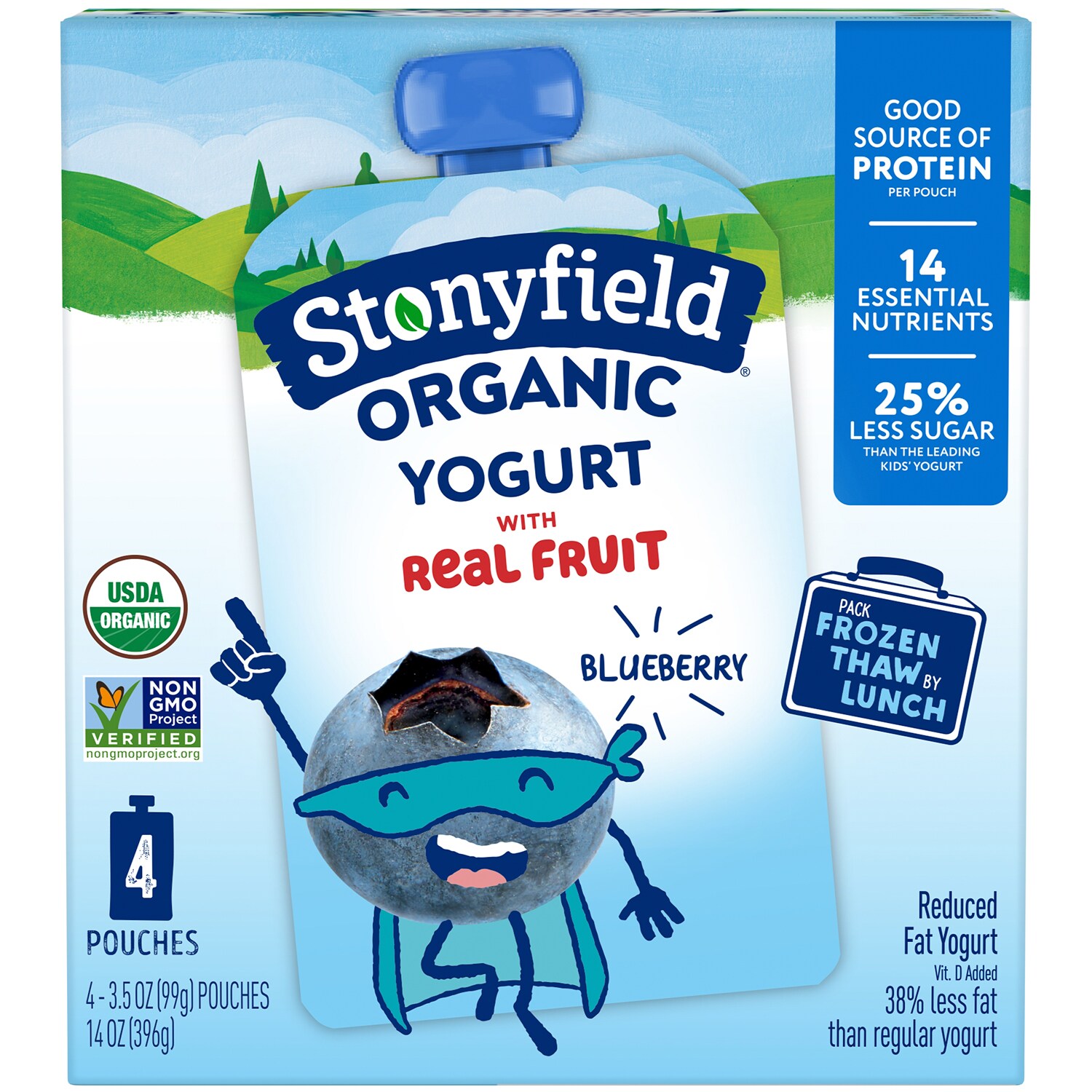 Stonyfield Organic Kids Lowfat Yogurt Pouches, Blueberry