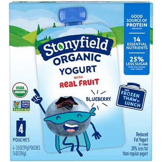 Stonyfield Organic Kids Lowfat Yogurt Pouches, Blueberry
