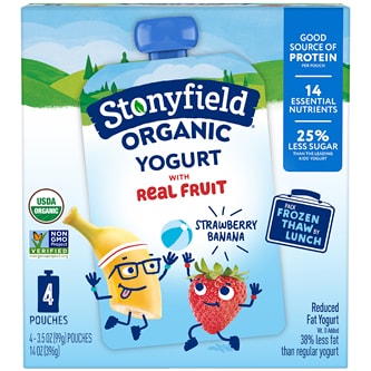 Stonyfield Organic Kids Lowfat Yogurt Pouches, Strawberry Banana