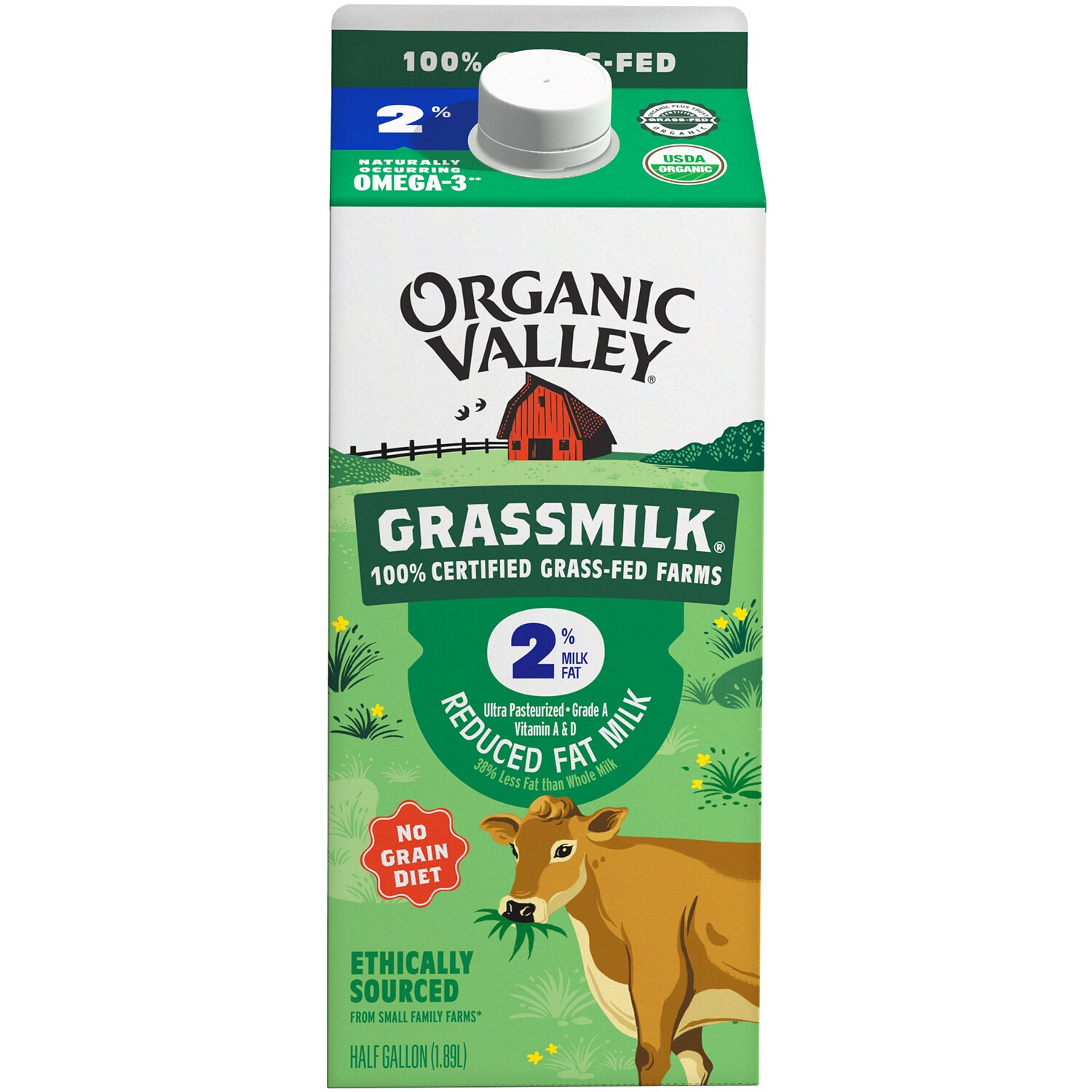 Organic Valley Grassmilk 2% Reduced Fat Milk, Ultra-Pasteurized, Carton