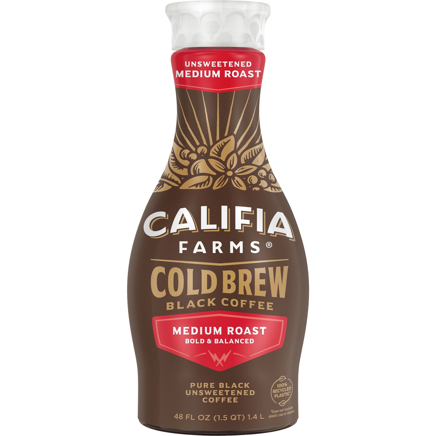 Califia Farms Pure Black Cold Brew Coffee, Unsweetened Medium Roast, Plastic Bottle