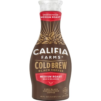 Califia Farms Pure Black Cold Brew Coffee, Unsweetened Medium Roast, Plastic Bottle