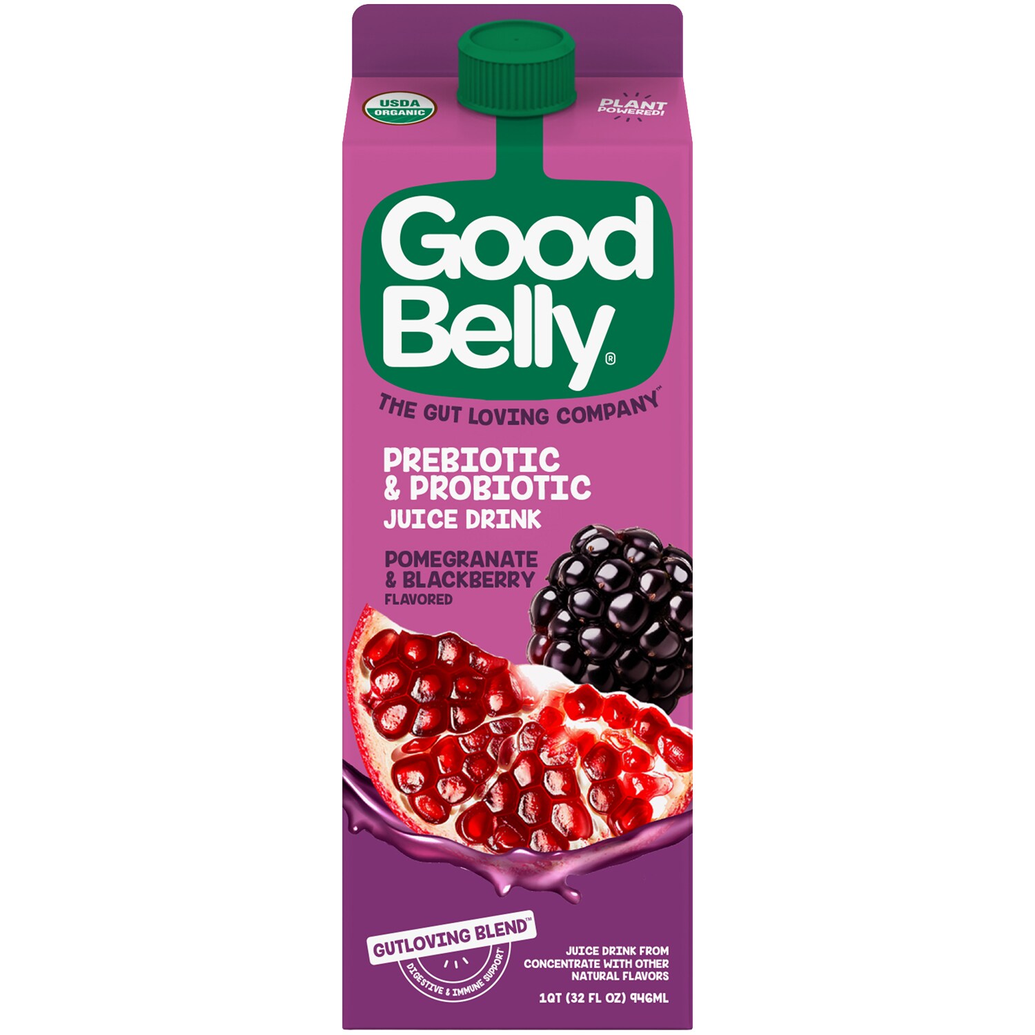 Goodbelly Probiotics Organic Juice Drink, Pomegranate Blackberry, Carton