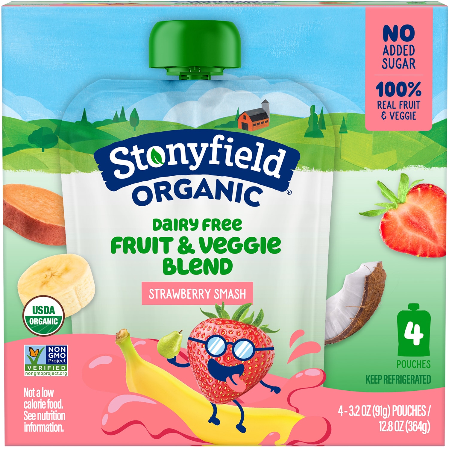 Stonyfield Organic Dairy Free Yogurt Smoothie Pouches, Strawberry Smash