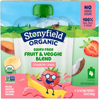 Stonyfield Organic Dairy Free Yogurt Smoothie Pouches, Strawberry Smash
