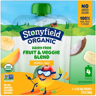 Stonyfield Organic Dairy Free Yogurt Smoothie Pouches, Tropical Twist
