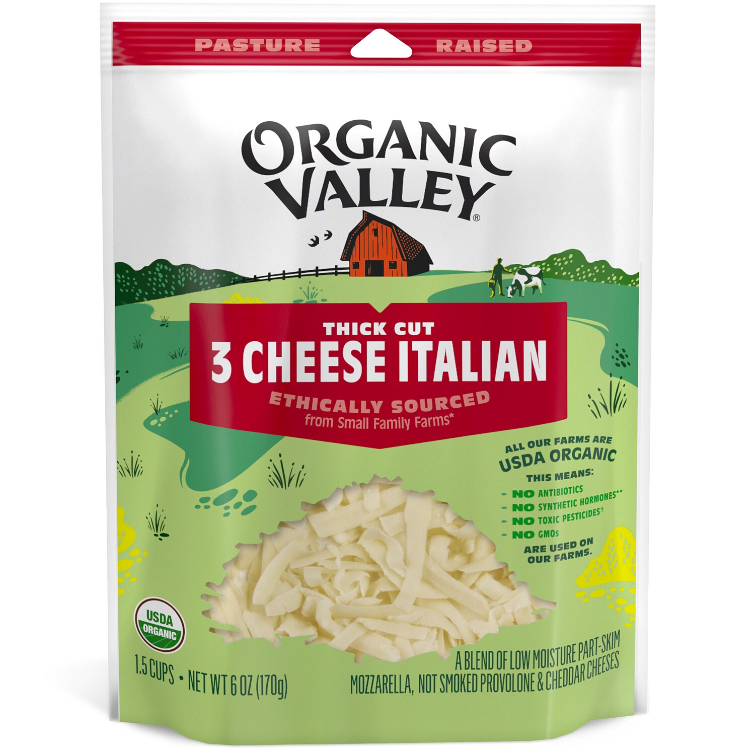 Organic Valley Thick Cut Shredded 3 Cheese Italian Blend