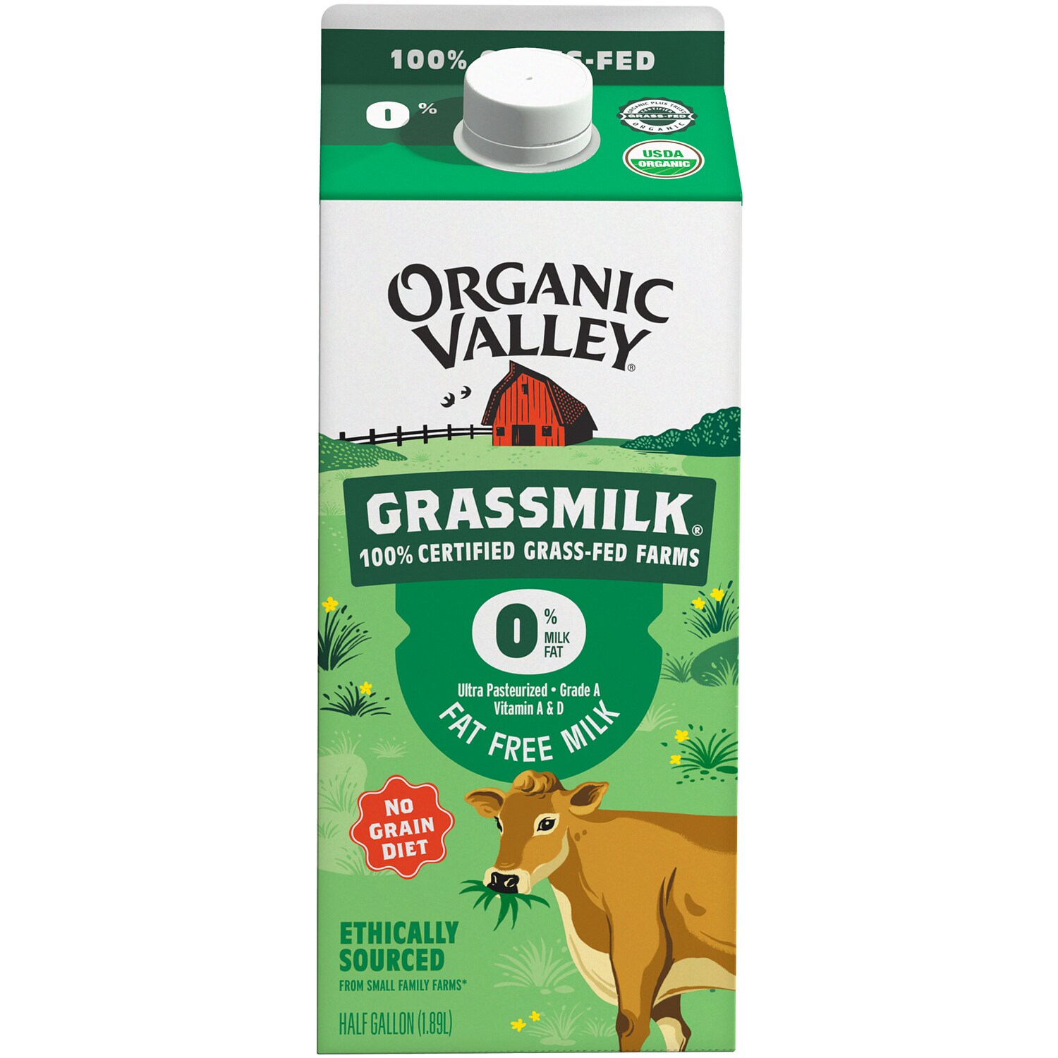 Organic Valley Grassmilk Fat Free Milk, Carton