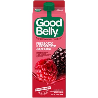 GoodBelly Probiotics Organic No Sugar Added Juice Drink, Raspberry Blackberry, Carton