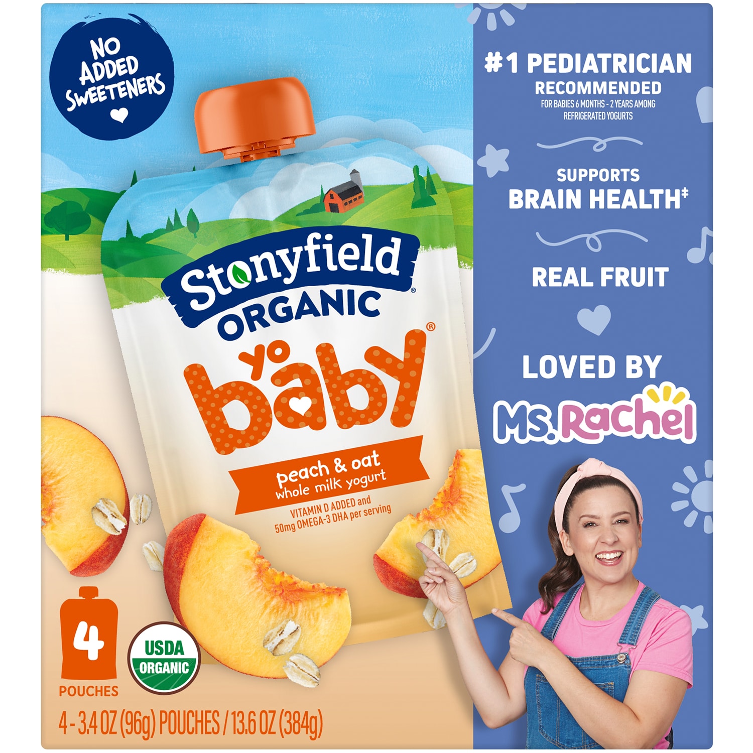 Stonyfield Organic YoBaby Whole Milk Yogurt Pouches, Peach & Oat