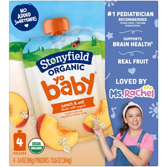 Stonyfield Organic YoBaby Whole Milk Yogurt Pouches, Peach & Oat