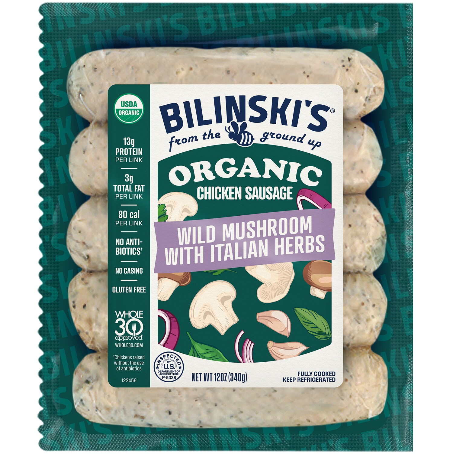 Bilinski's Organic Chicken Sausage, Wild Mushroom with Italian Herbs