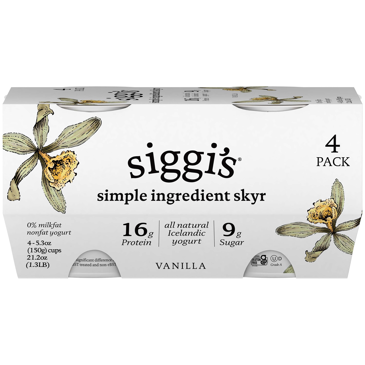 Siggi's Skyr Simple Ingredient Icelandic-Style Strained 0% Nonfat Yogurt, Vanilla