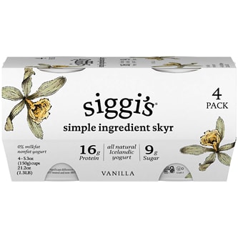 Siggi's Skyr Simple Ingredient Icelandic-Style Strained 0% Nonfat Yogurt, Vanilla